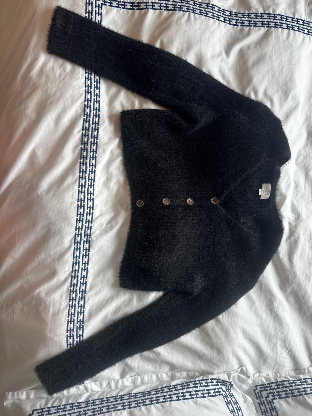 Black Fuzzy Button-Front Women's Sweater